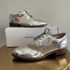 New In Box ALDO Polka Women's Oxfords, Silver, Sz 6